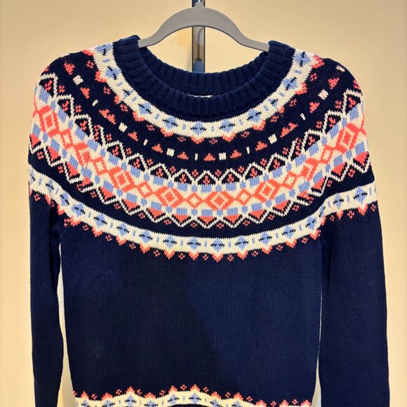 J. Crew Fair Isle Nordic Navy Crew Neck Long Sleeve Sweater - Picture 3 of 8